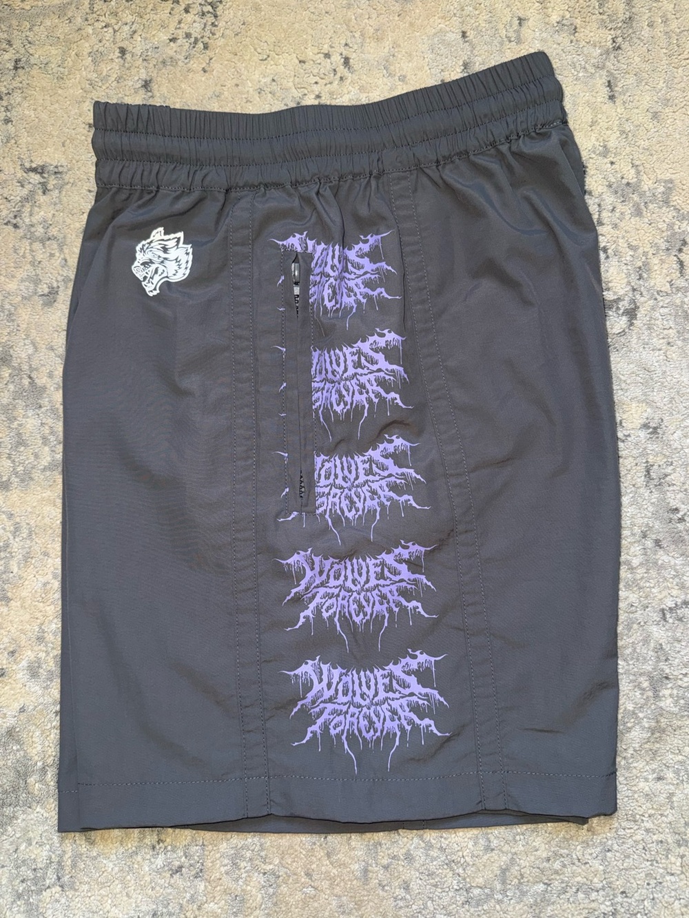 Darc Sport Wolves Forever Shorts Sz S Limited NWT Gray Purple Nylon Drawstring